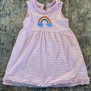 Charming Pink Striped Kids Dress with Rainbow Embroidery